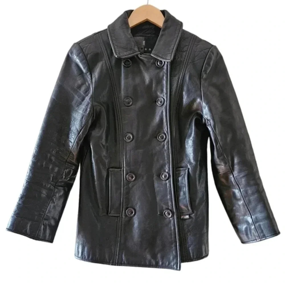 Rudsak Vintage Women's Double Breasted Moto Leather Biker Jacket Black Small.